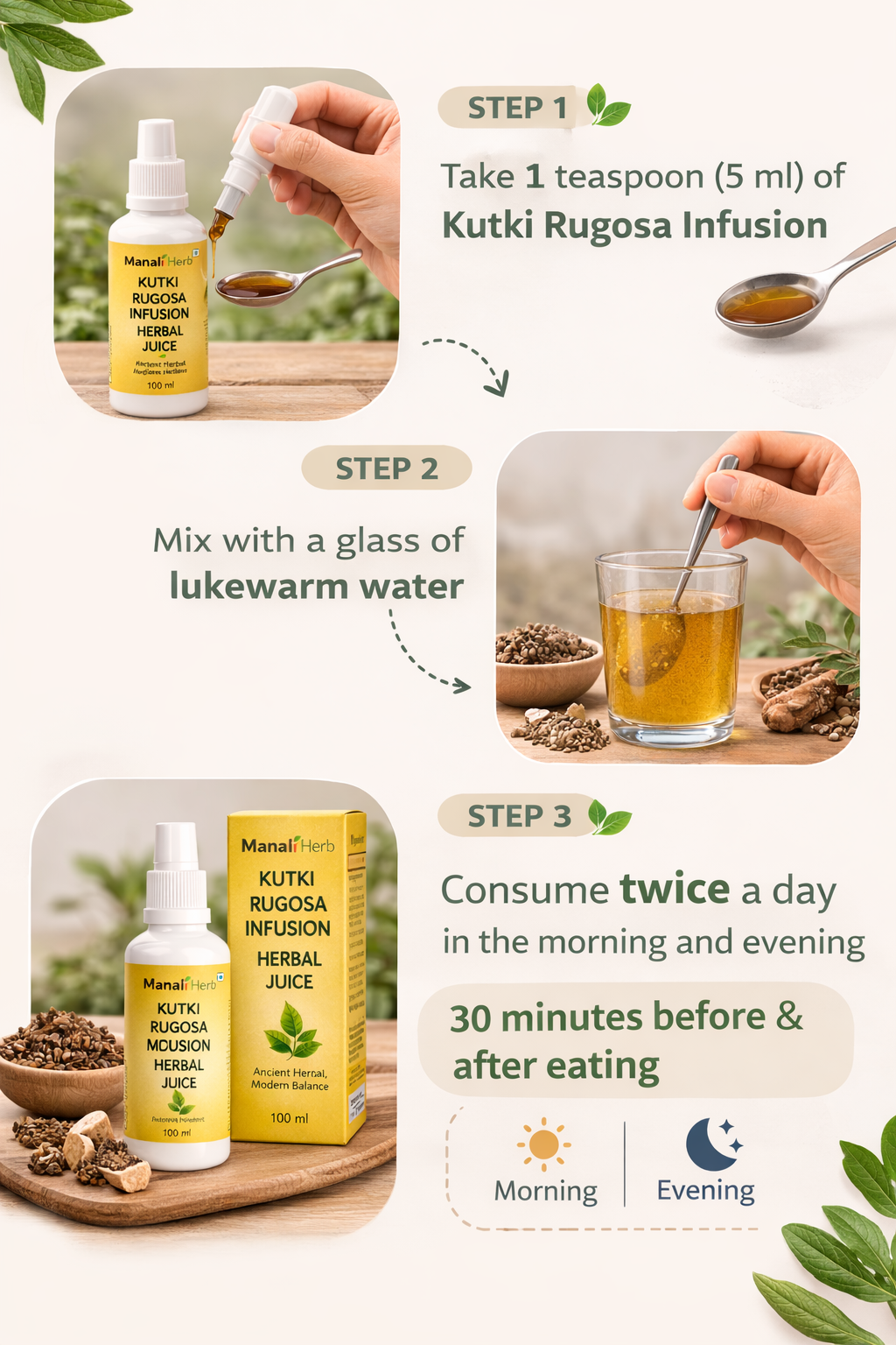 How to use Kutki Rugosa Infusion - Herbal Juice (100ml)
